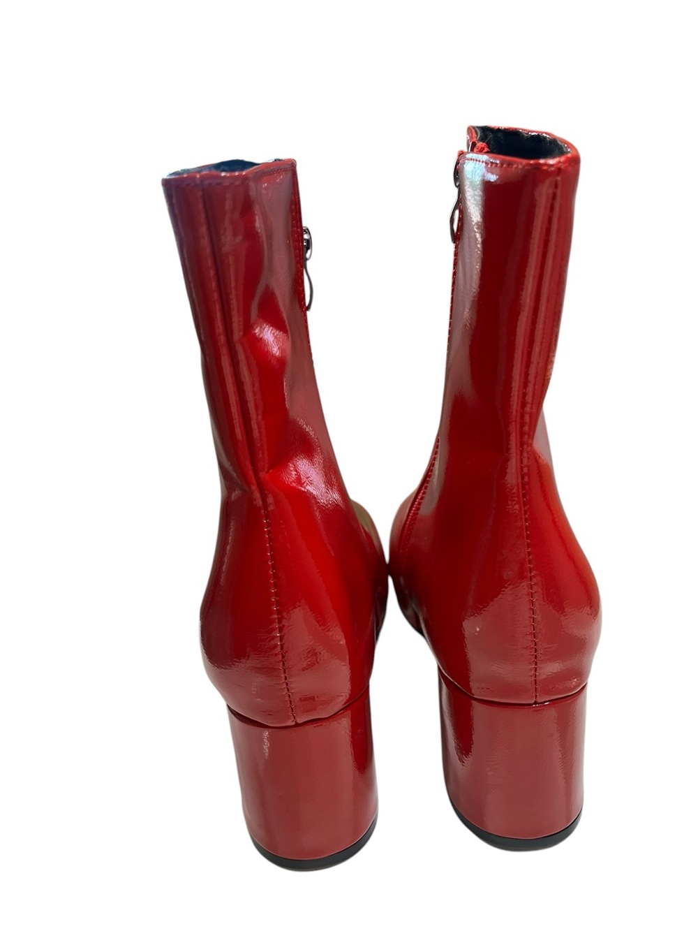 NWOT Red Patent Faux Leather Ankle Heeled Boots - Size 9.5 - Picture 4 of 6